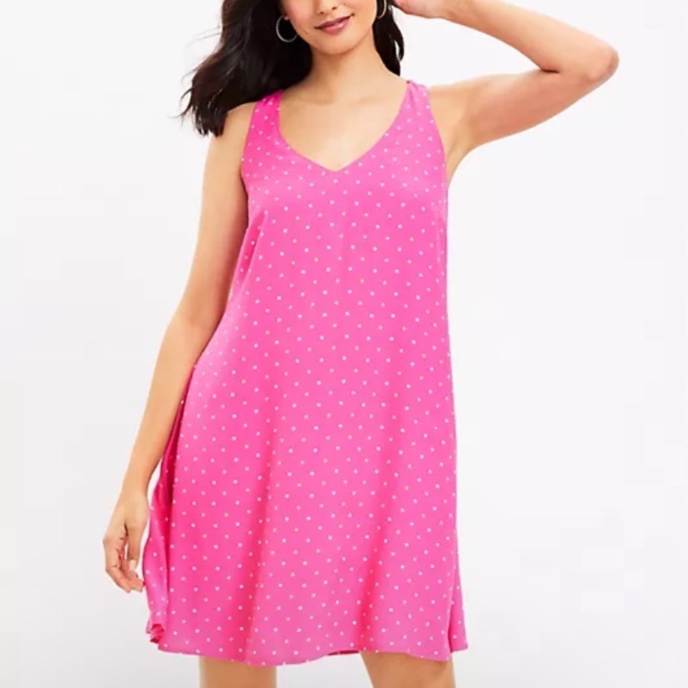 Loft Dotted Criss Cross Back Swing Dress Women Xlp Pink Polka Dot Vacation Beach
